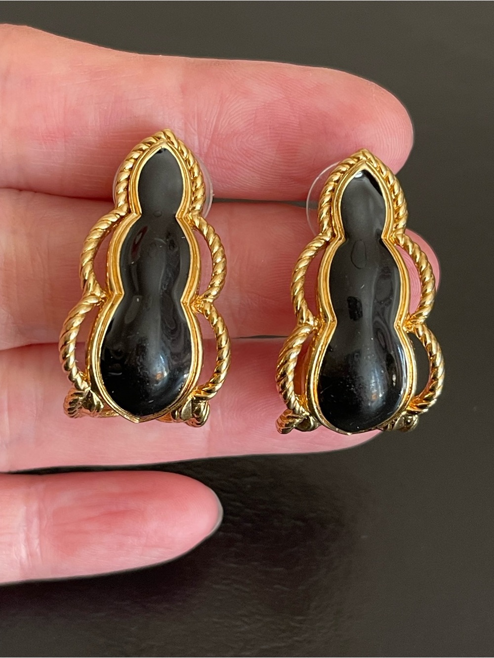 Gold-Tone Black enamel Teardrop Earrings